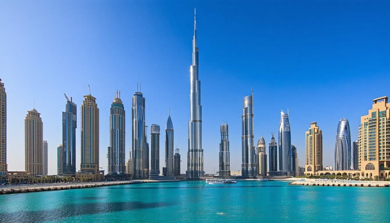 Skyline view of Dubai with iconic Burj Khalifa