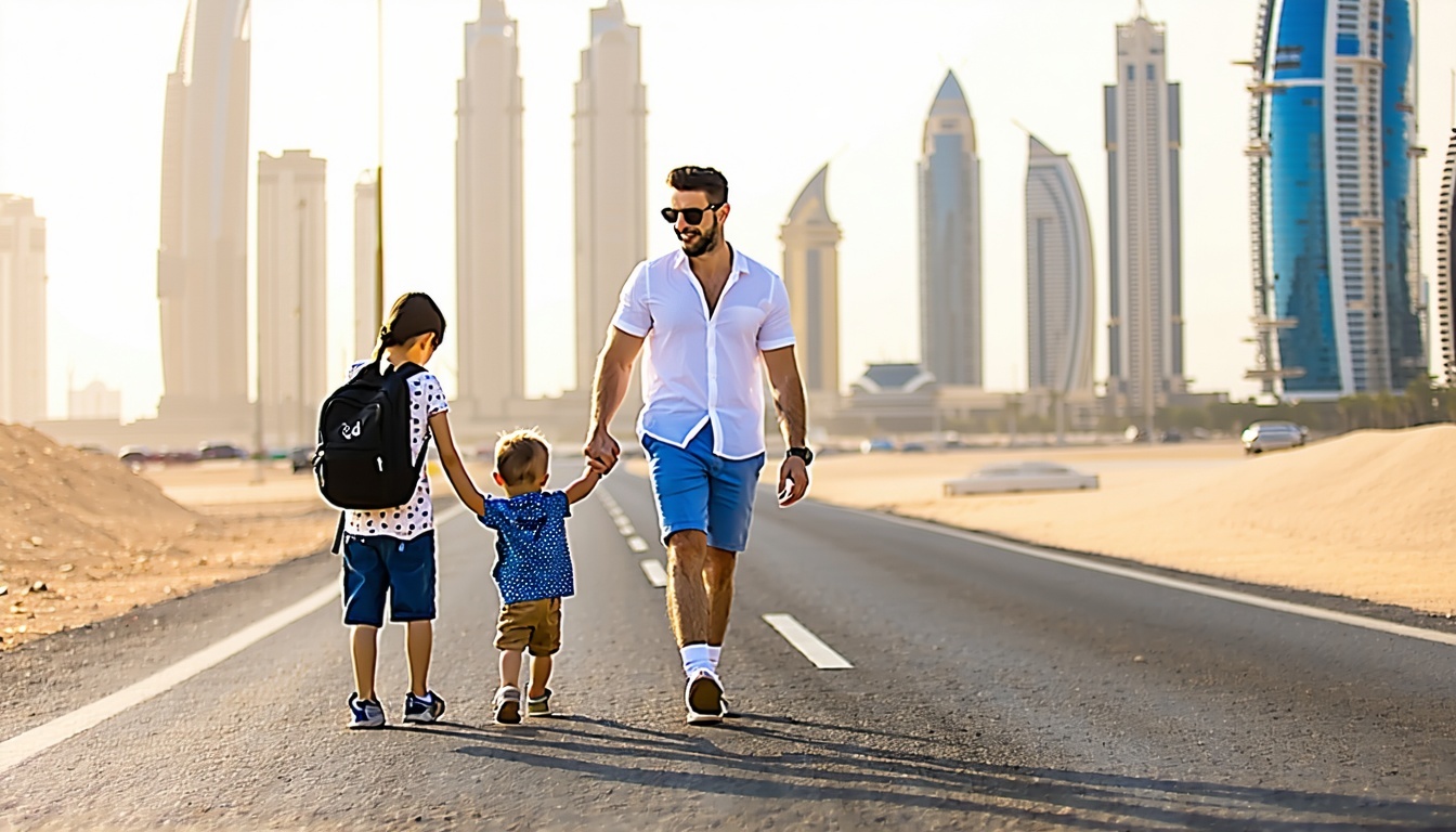 Family exploring Dubai with road journey pass